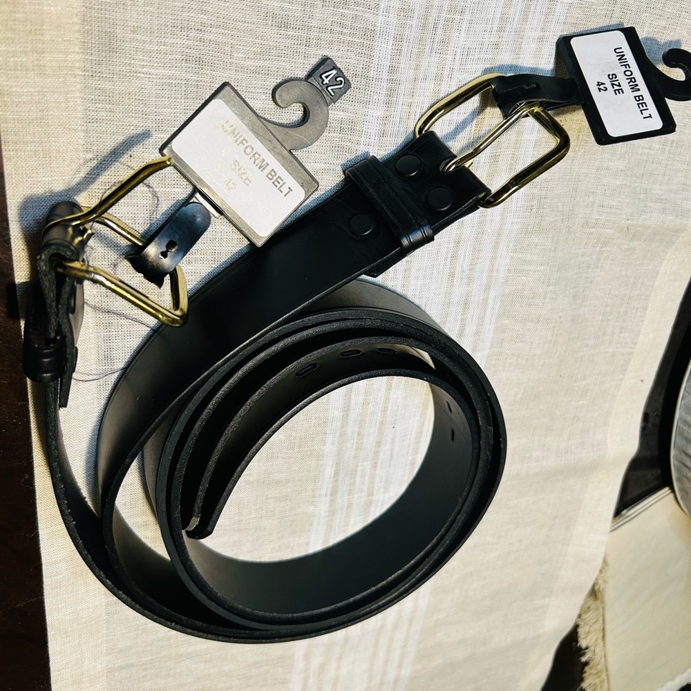 2 Black Leather Uniform Belts (42) NWT